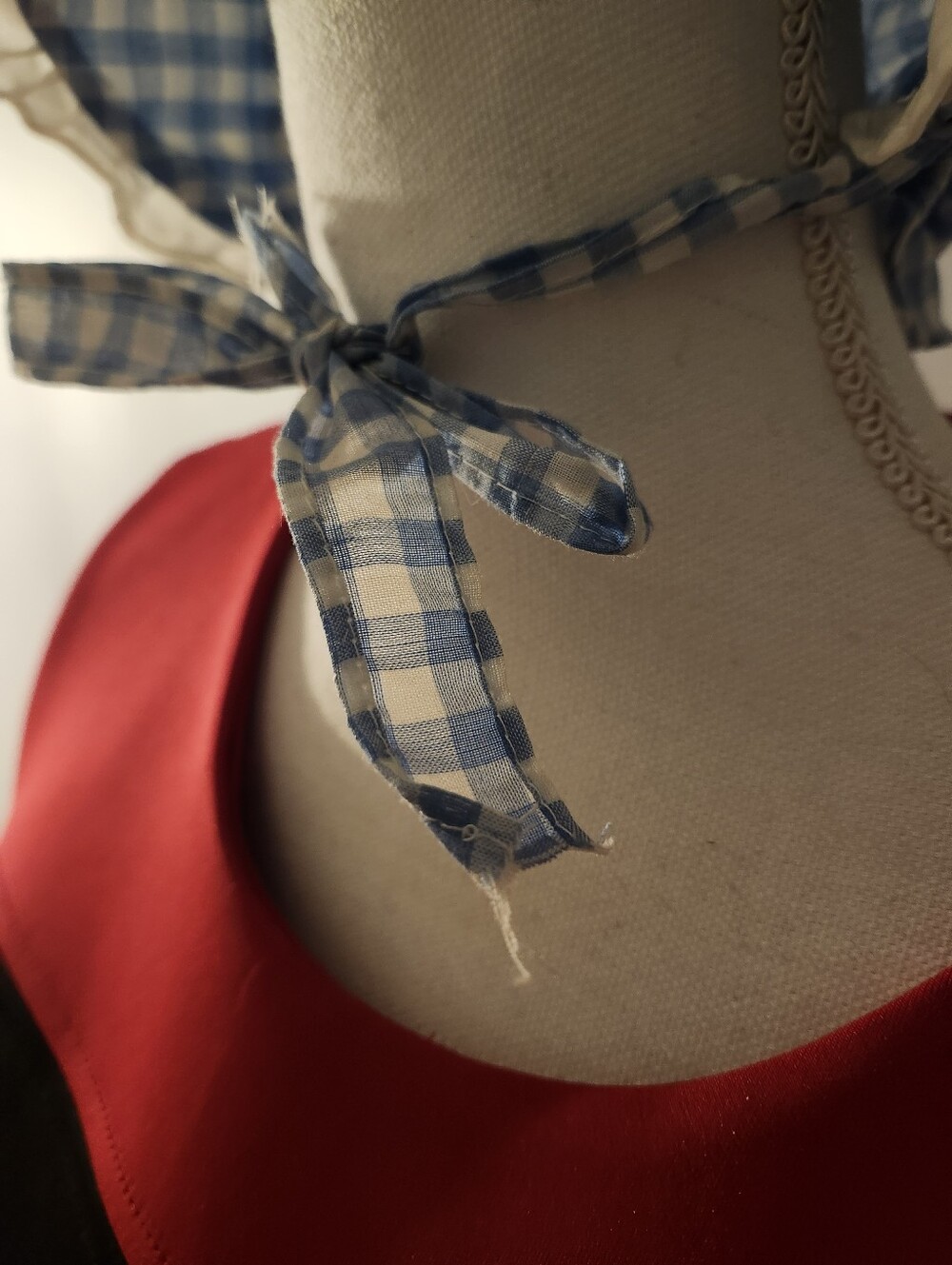 Vintage Blue Gingham Sun Bonnet for Kids - Tie-Back Cotton Hat - Picture 4 of 5